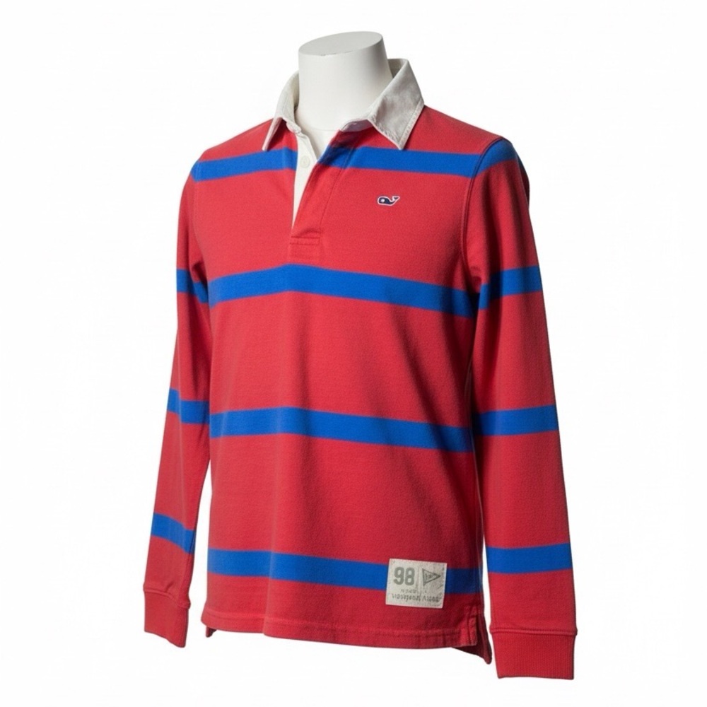 Vineyard Vines Red Rugby Polo with Blue Stripes